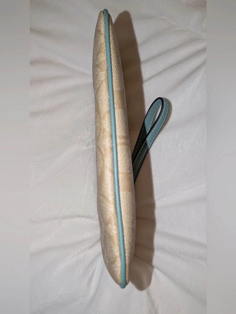 Large Corner Zip Wristlet Signature Canvas Khaki Blue VGC